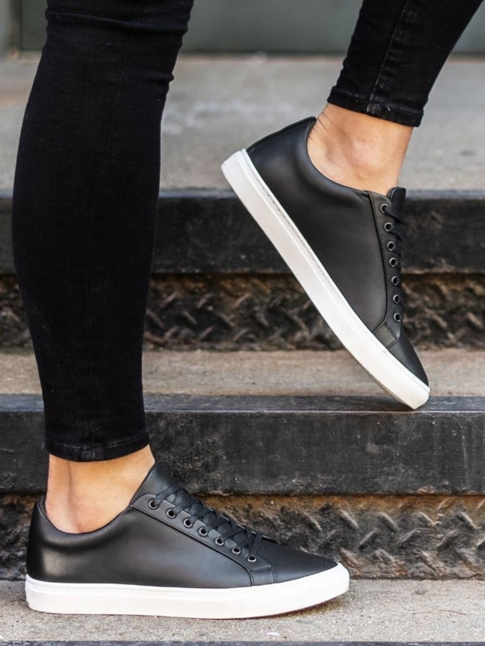 Thursday Black Low-Top Leather Sneaker with White Sole